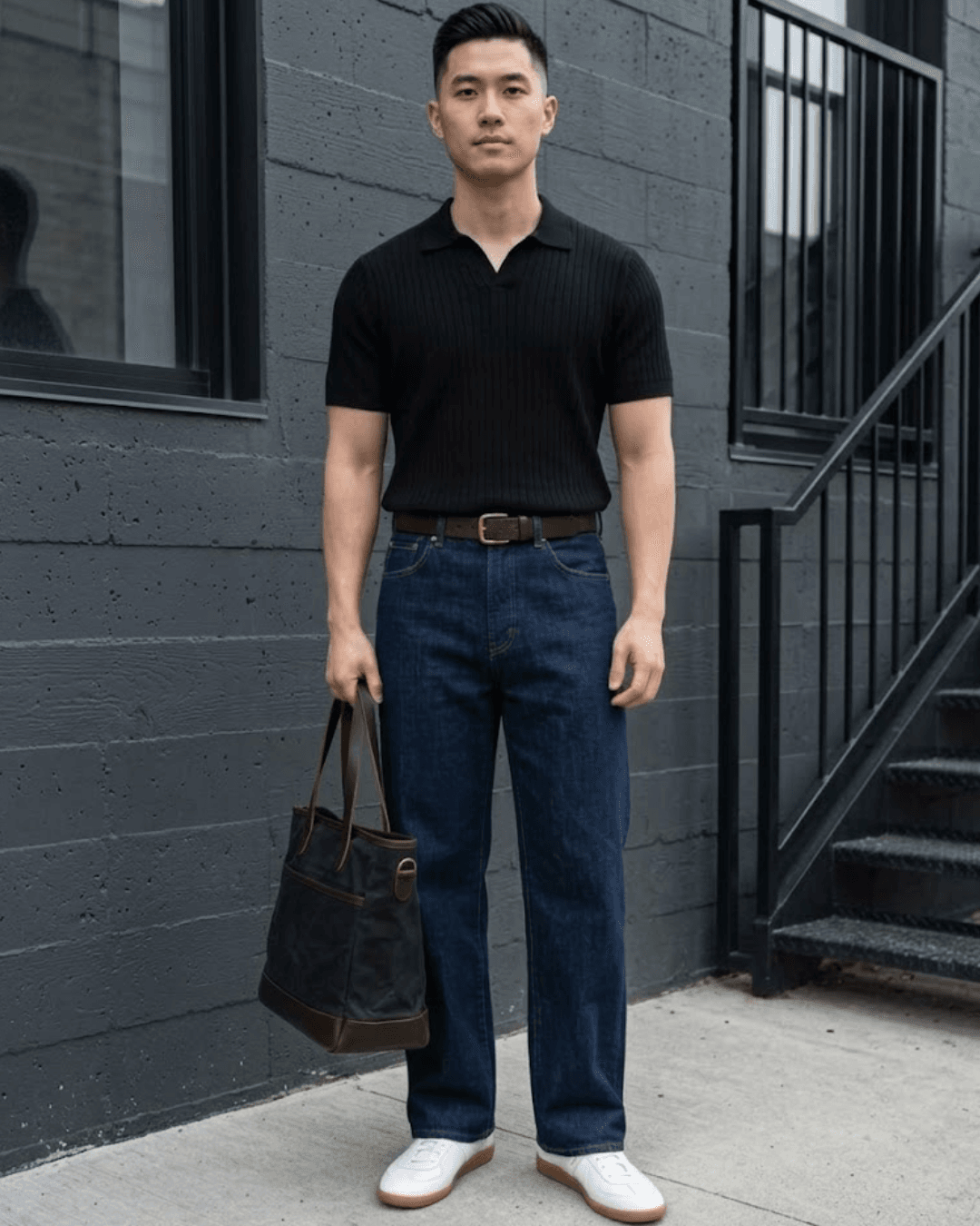 Minimalist Leather Sneakers with Dark Wash Jeans