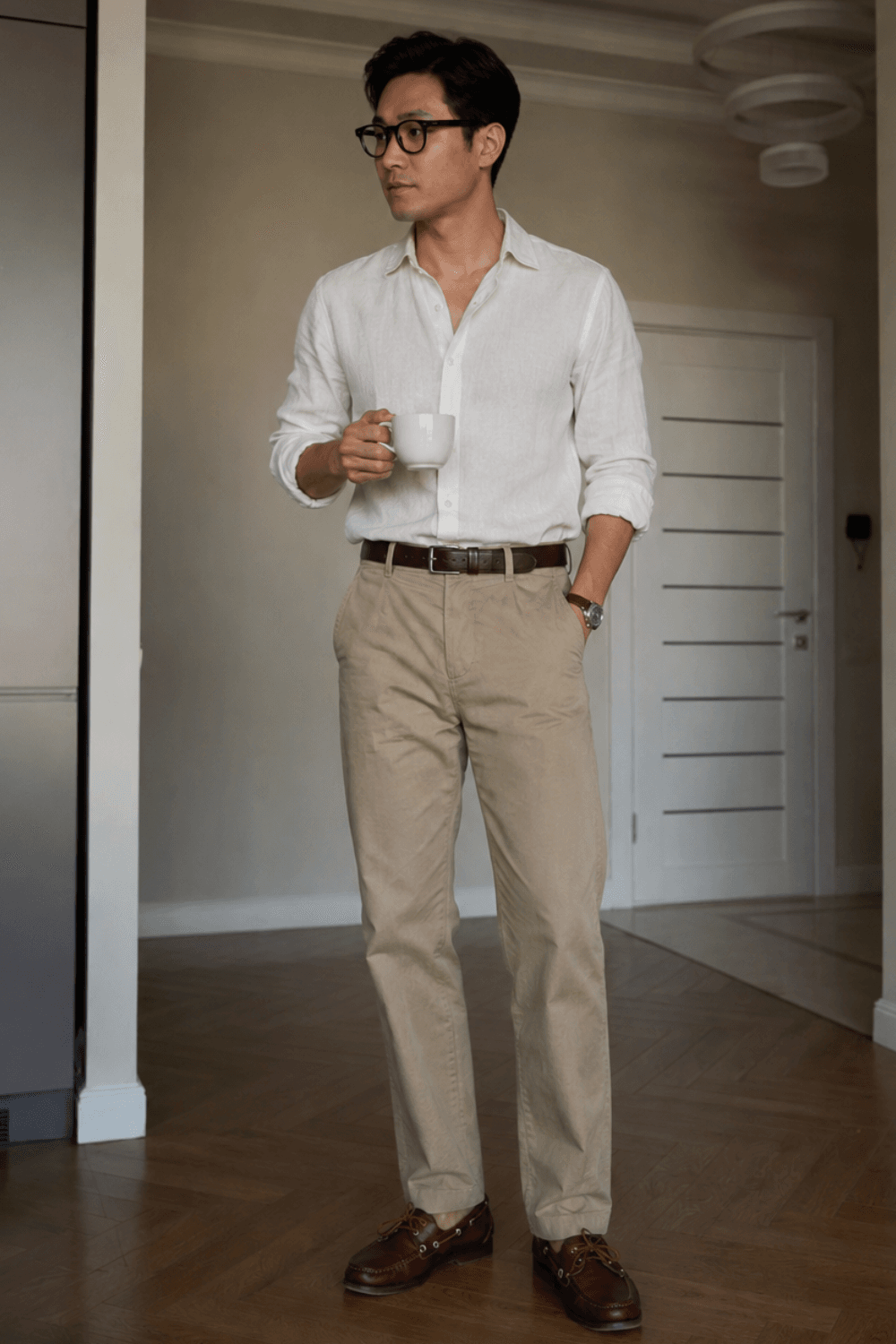 Smart Casual With Chinos - Chinos + Linen Shirt + Boat Shoes