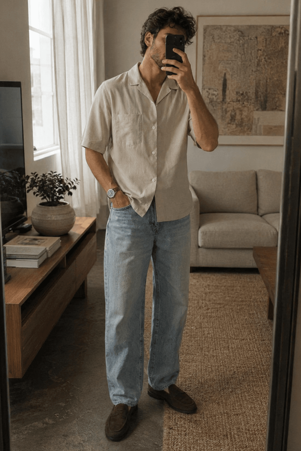 Smart Casual With Jeans - Jeans + Camp-Collar Shirt + Loafers