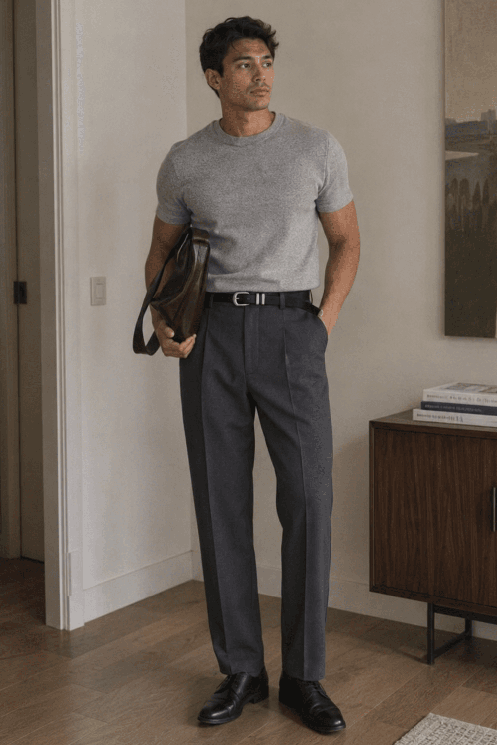 Smart Casual With Trousers - Tailored Trousers + T-shirt + Derbies