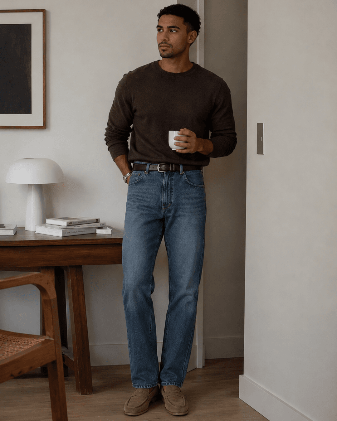 Suede Loafers with Straight Jeans in A Medium Wash