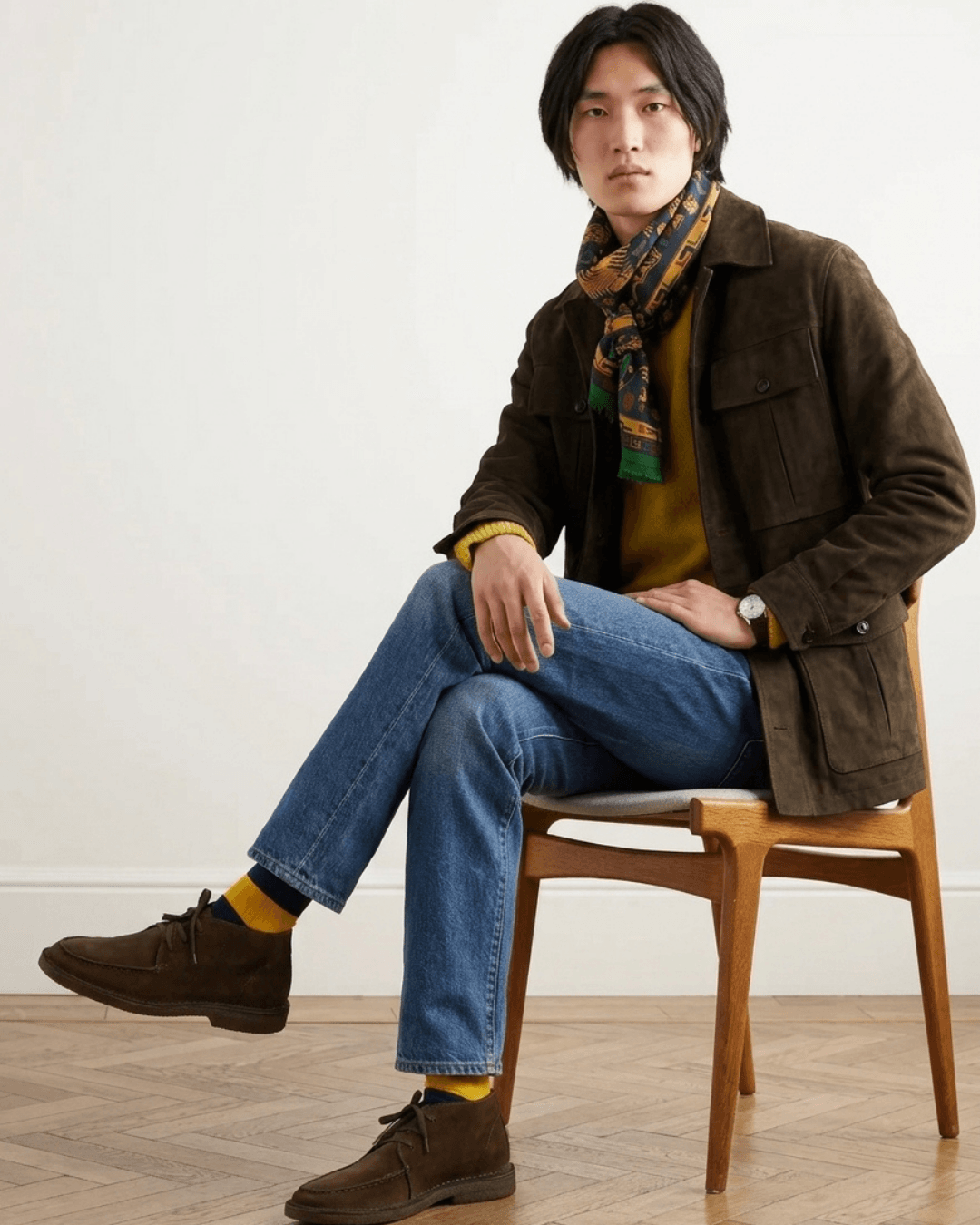 Suede chukka boots with Dark Wash Straight-Fit Jeans