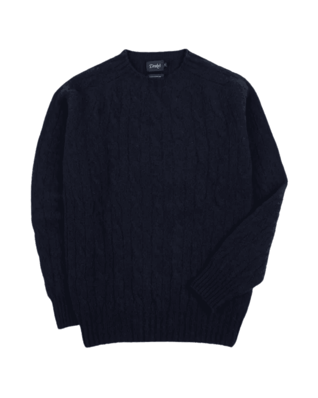 Drake's Navy Brushed Cable Knit Shetland Crew Neck Jumper