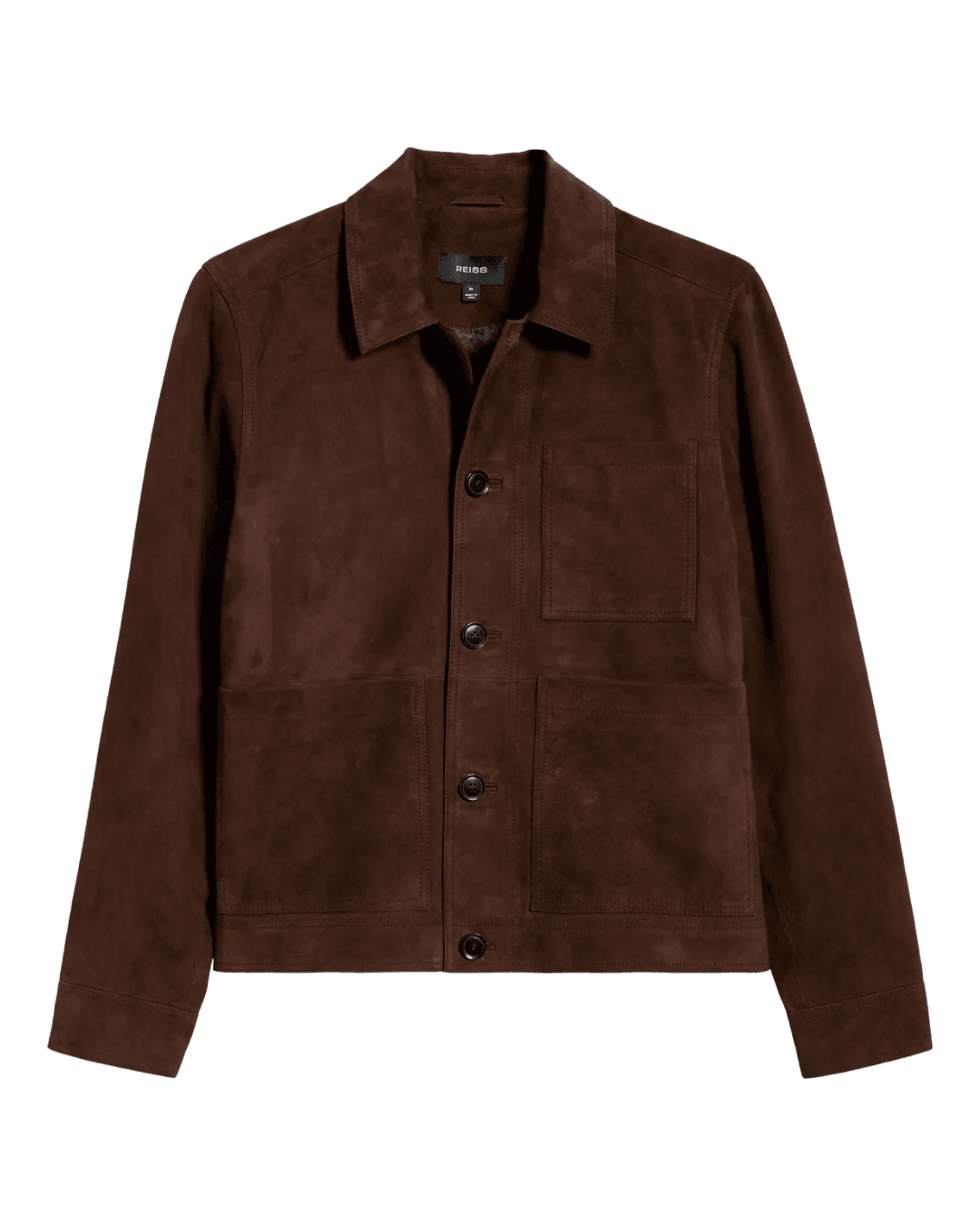 Reiss Wilstead Suede Shirt Jacket in Chocolate Brown