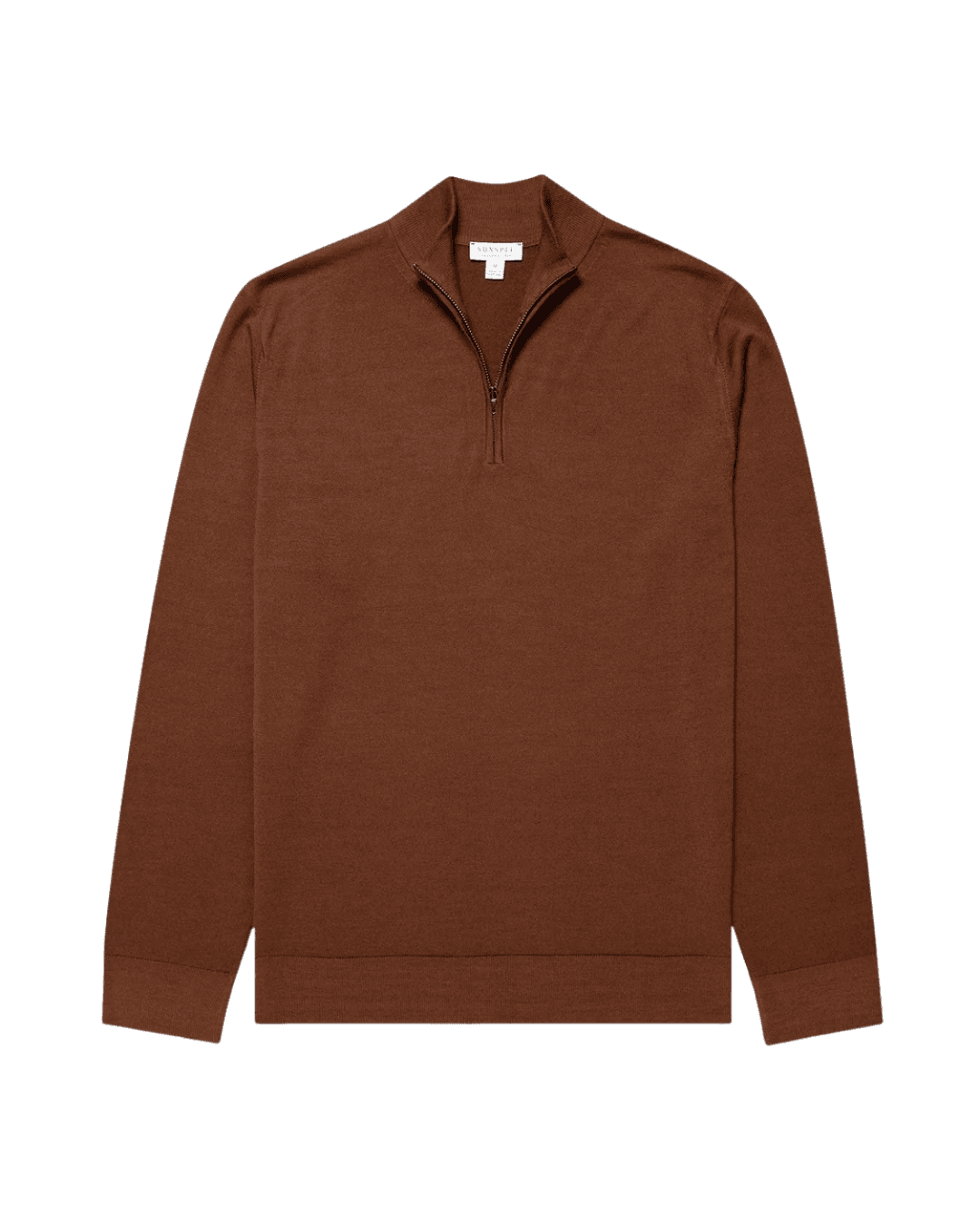 Sunspel Extra‑Fine Merino Half Zip Jumper in Chesnut